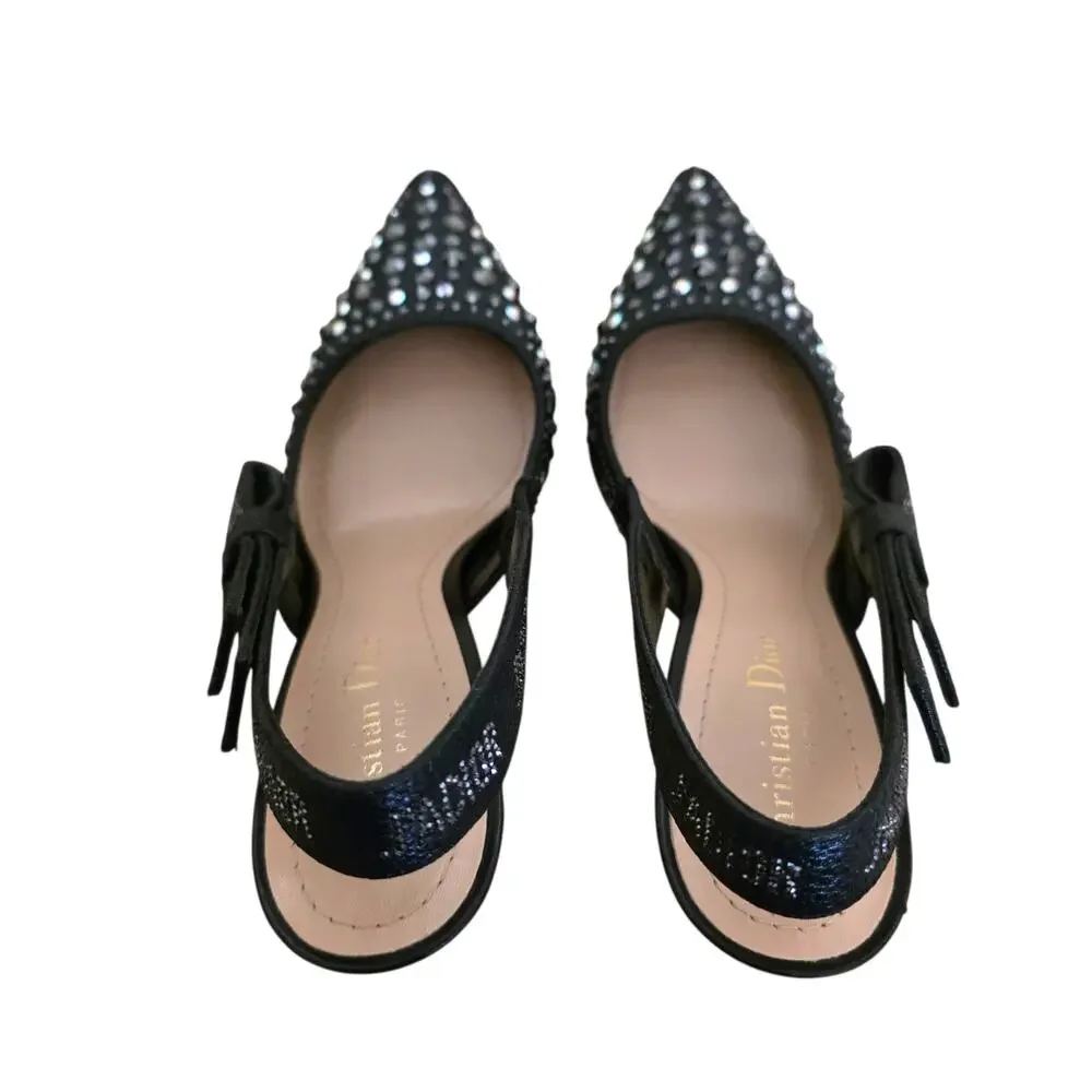 Christian Dior Slingback Black Leather Jadior High Heels Pointed Toe IT 38 8